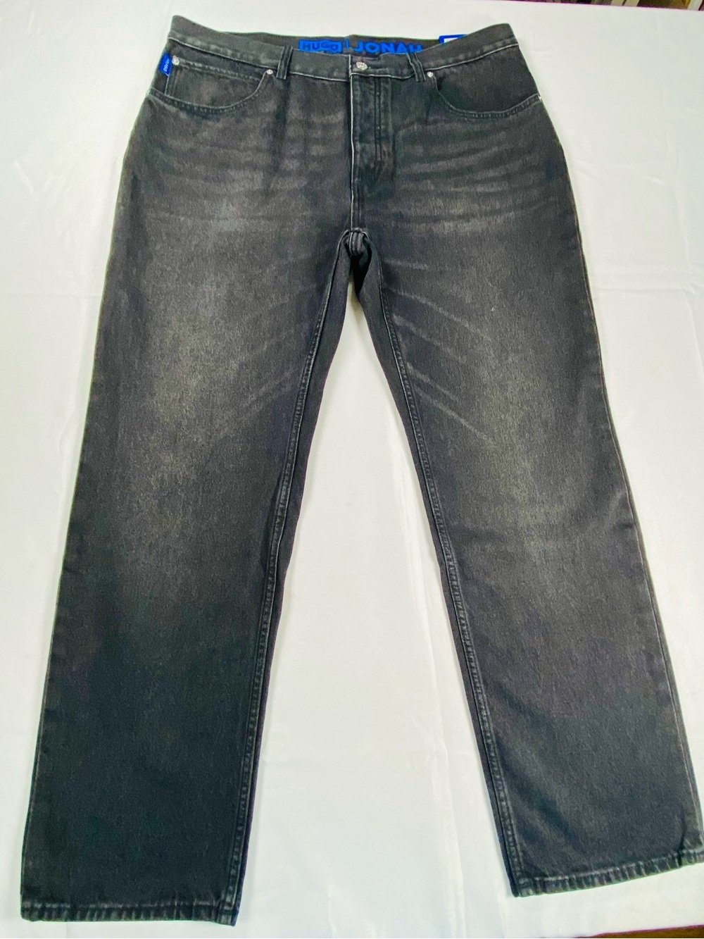 HUGO BOSS Jonah Jeans 38x32 Black Fade Button Fly Straight Fit 100% Cotton NWT